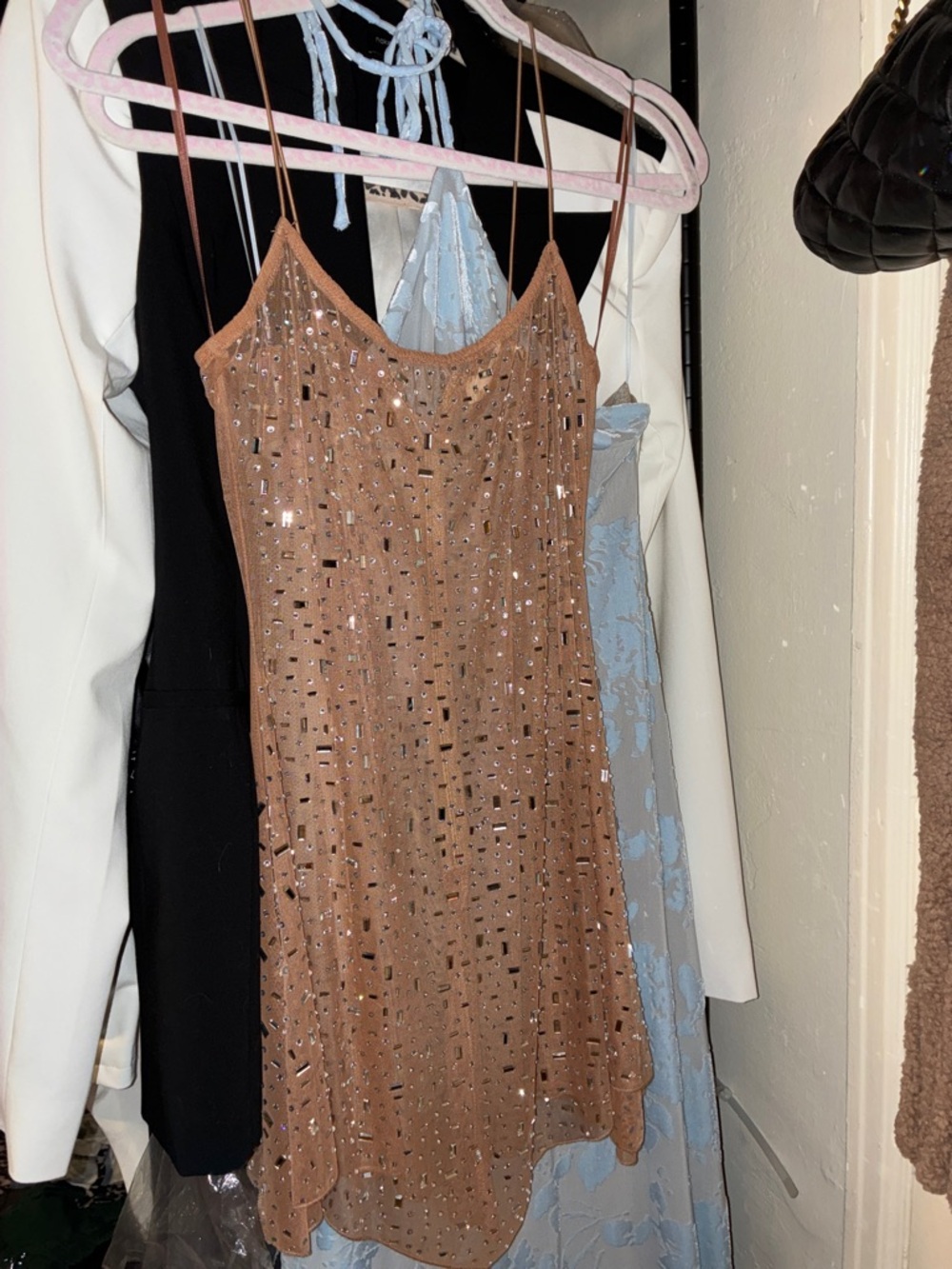Sheer beaded tan sequin dress sz small - Picture 4 of 6